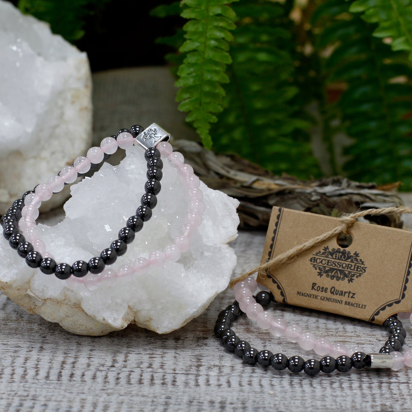 Bracelet magnétique en pierres précieuses - Quartz rose
