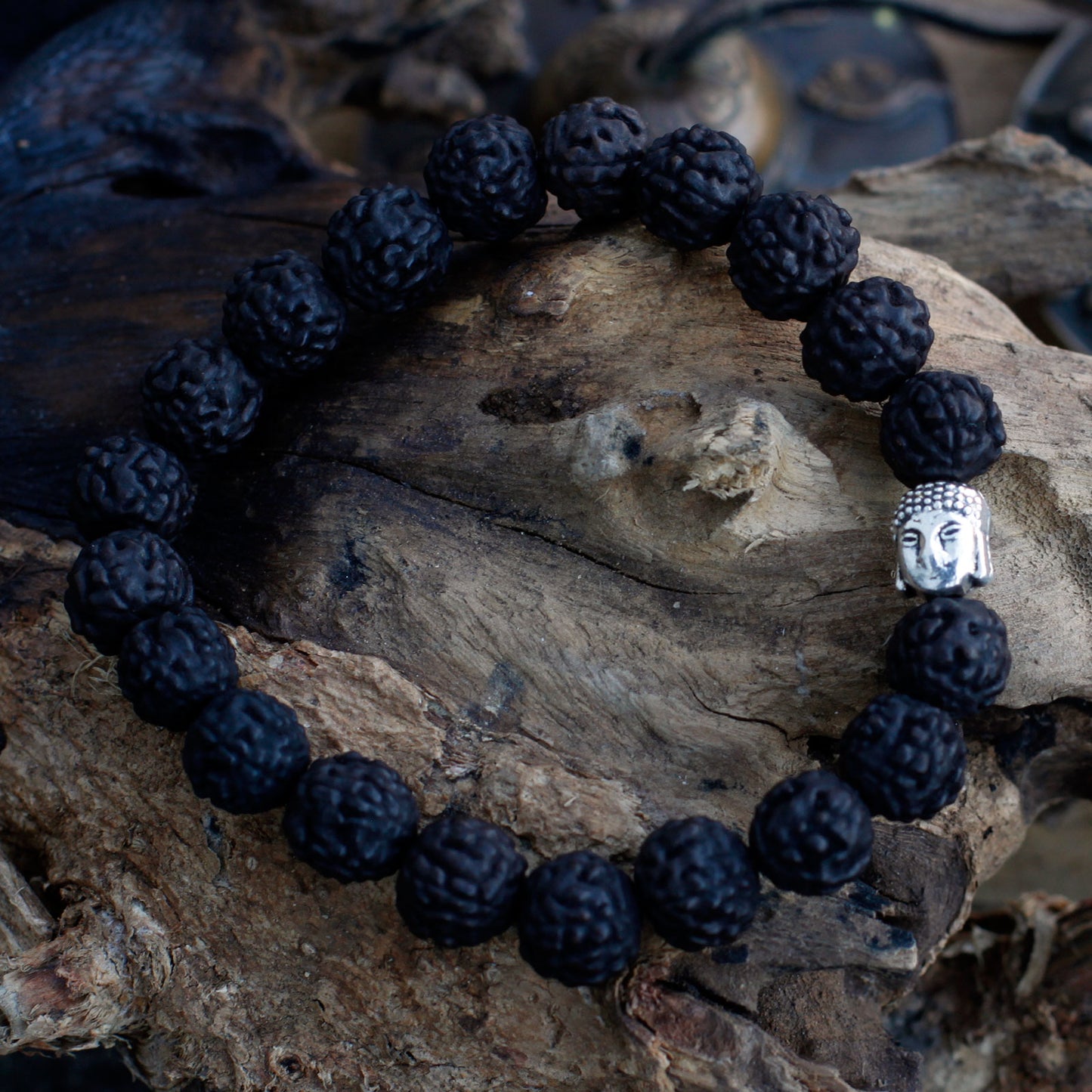 Bracelet Mala Japa Bouddha Rudraksha - Foncé