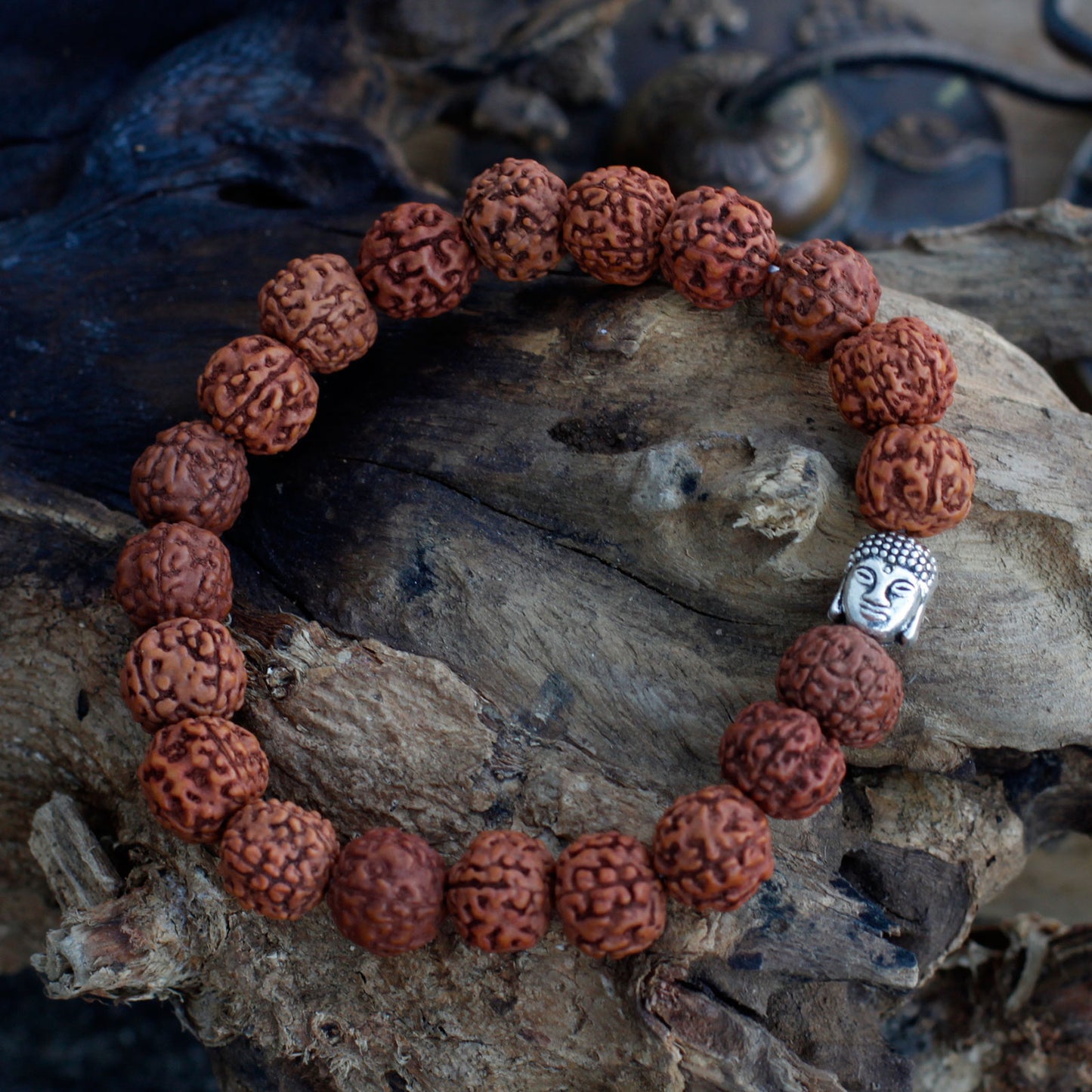 Bracelet Mala Japa Bouddha Rudraksha - Naturel
