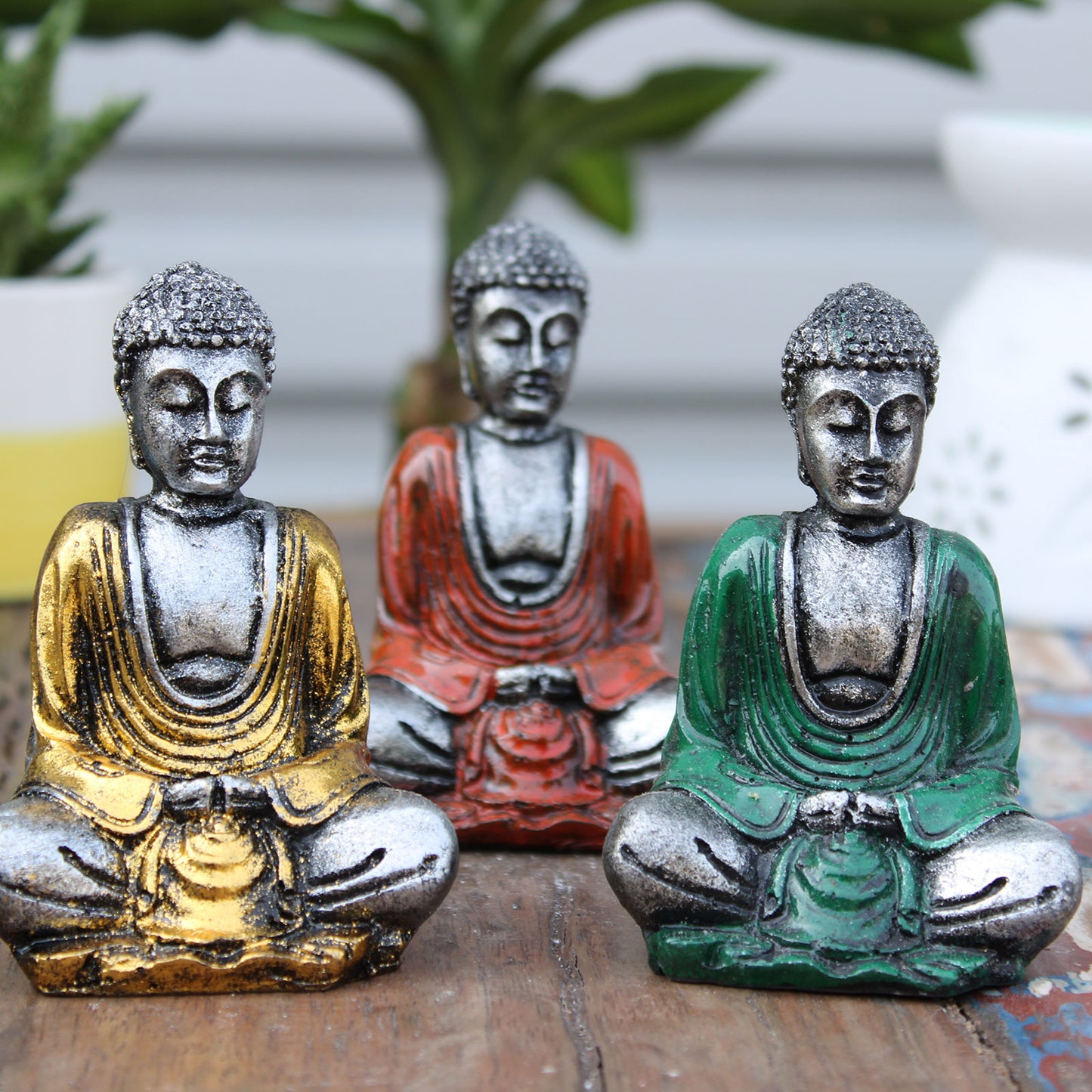 6 x Mini Bouddha argenté (couleurs assorties)