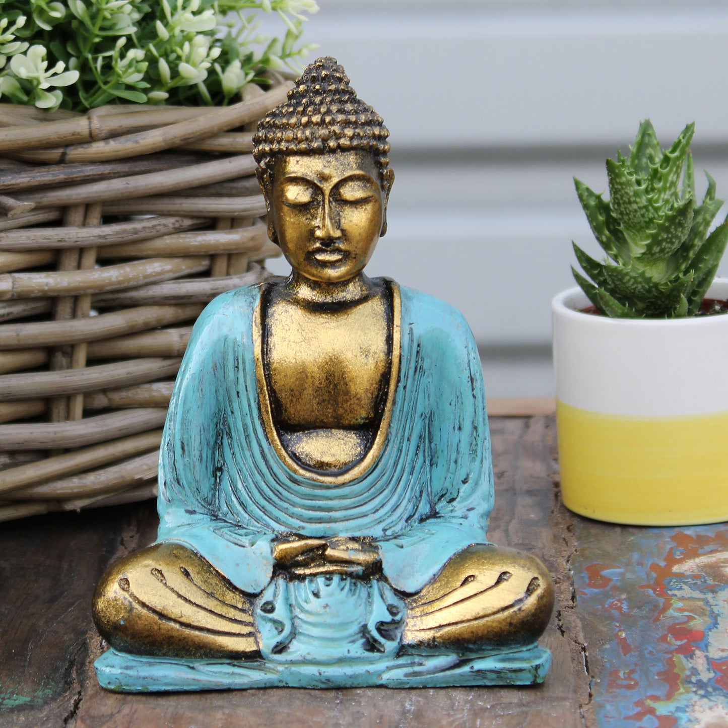 Bouddha bleu sarcelle et or - Moyen