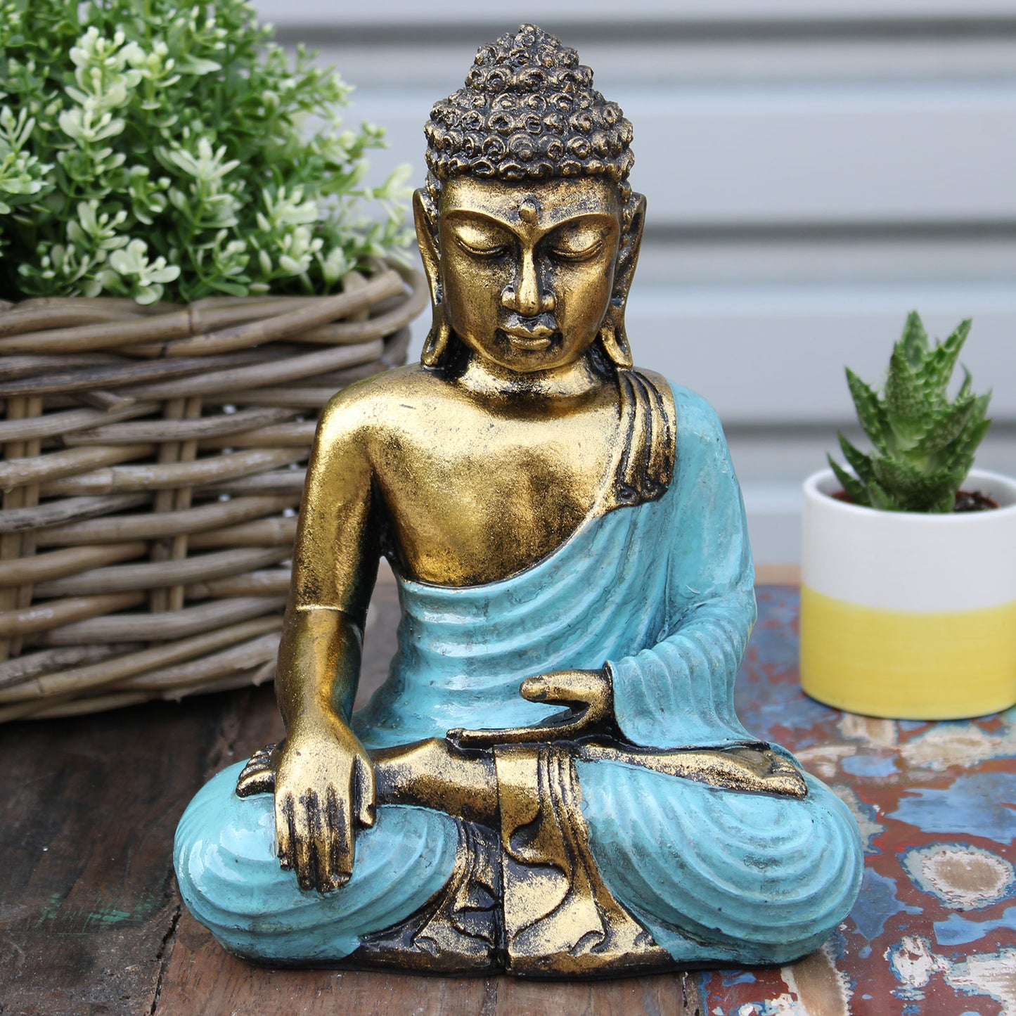 Bouddha bleu sarcelle et or - Grand