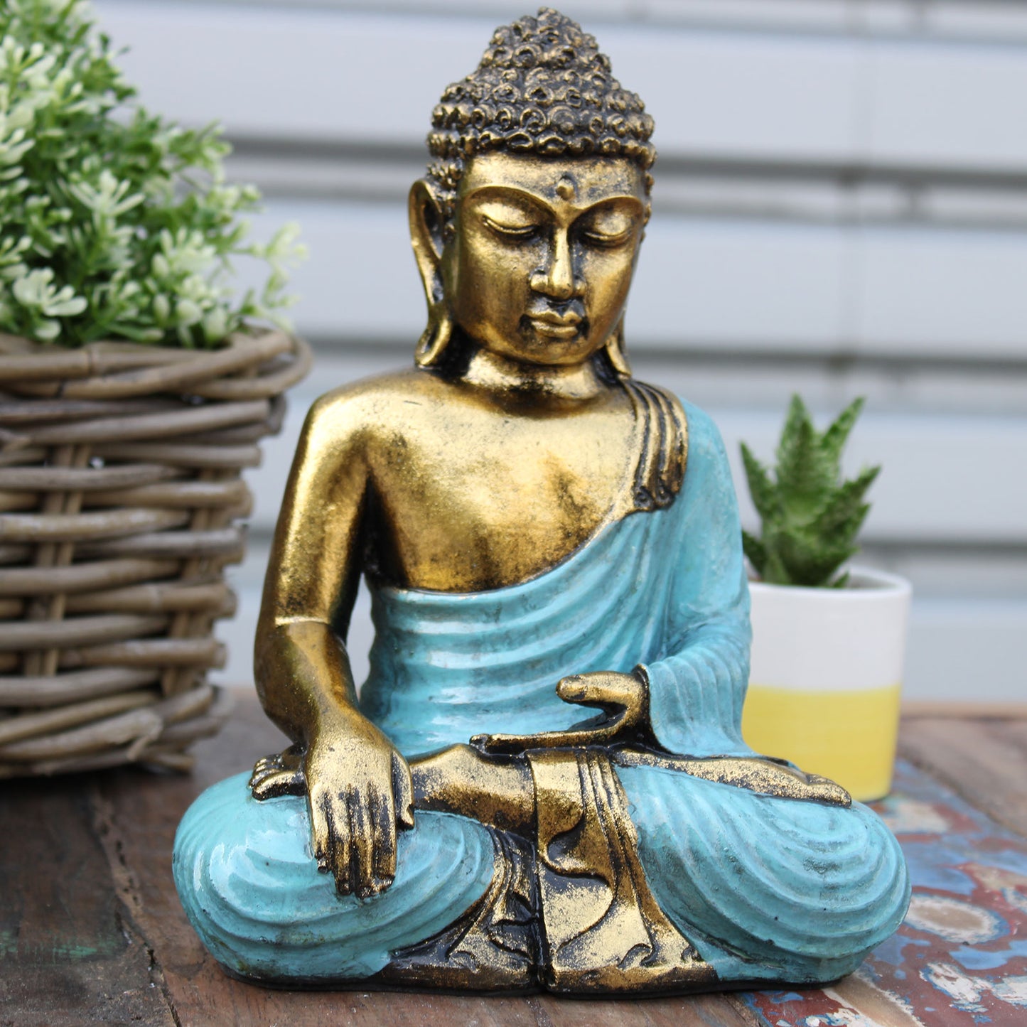 Bouddha bleu sarcelle et or - Grand