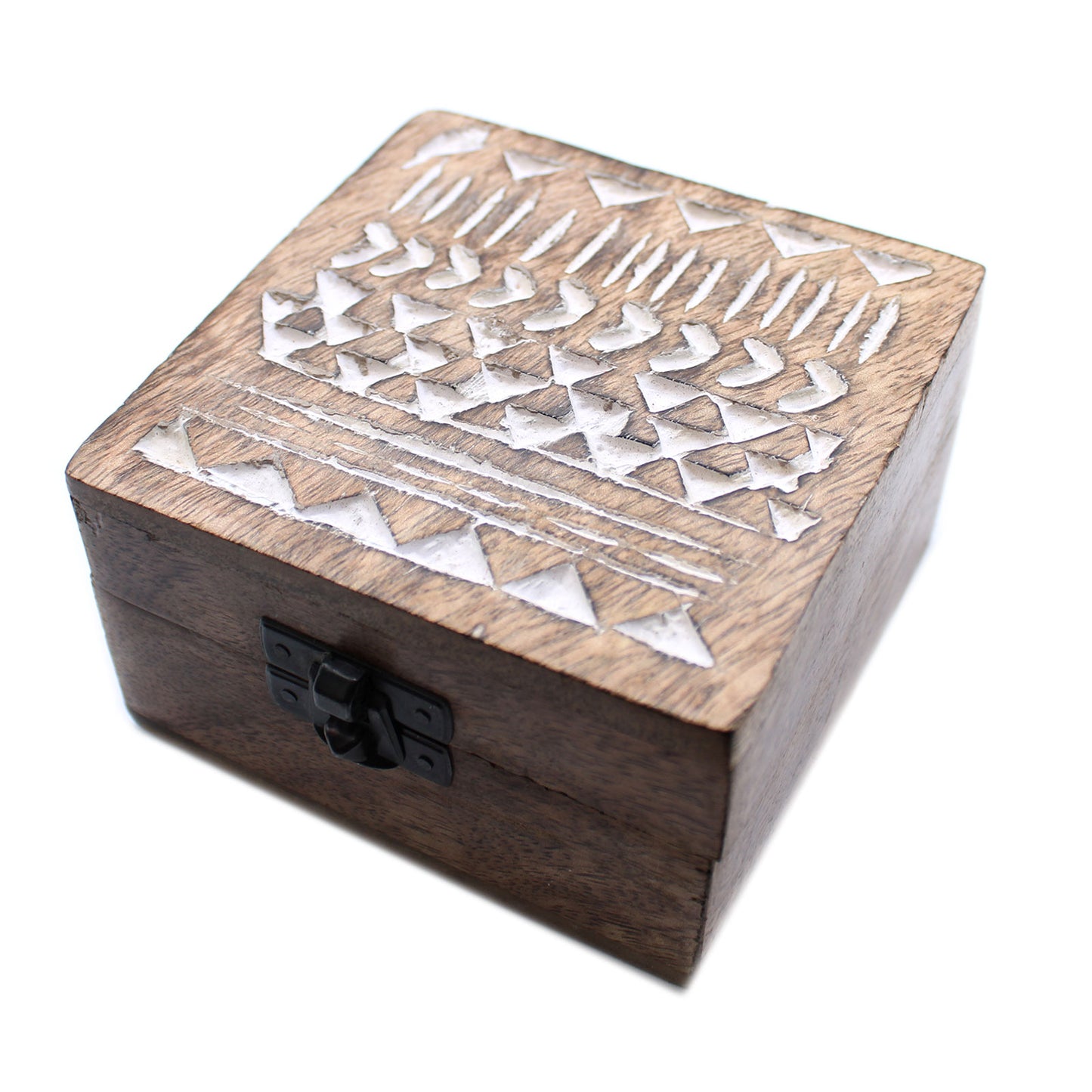 Coffret en bois blanc - Motif aztèque 4x4