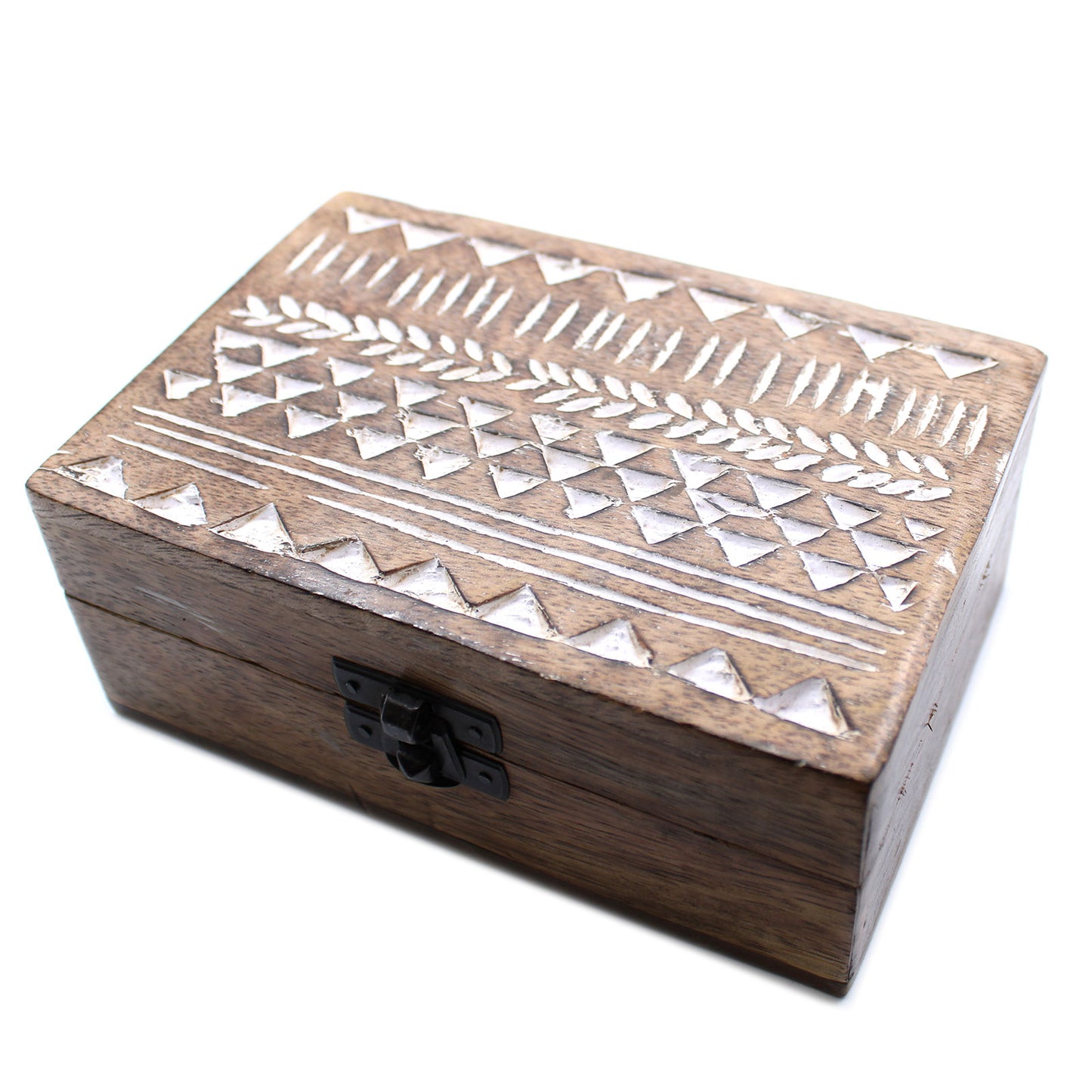 Coffret en bois blanc - Motif aztèque 6x4