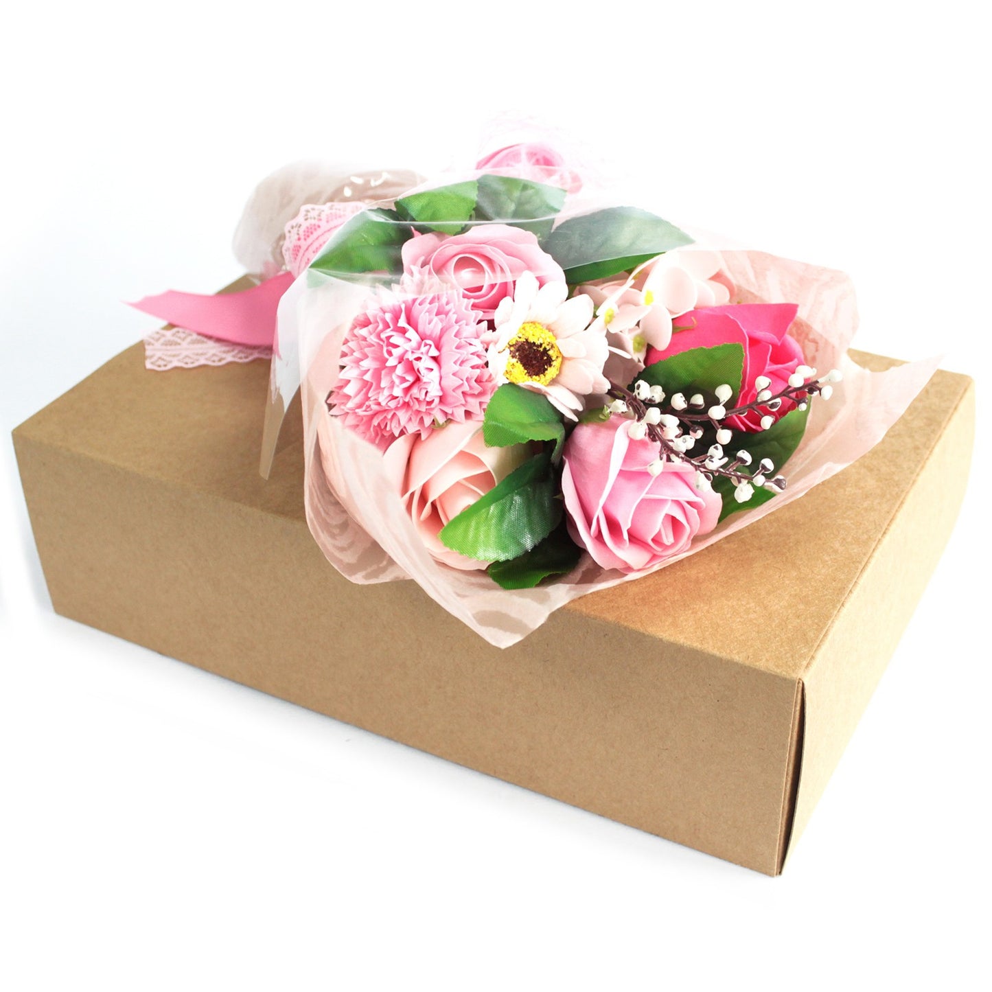 Bouquet de fleurs de savon dans une boîte - rose