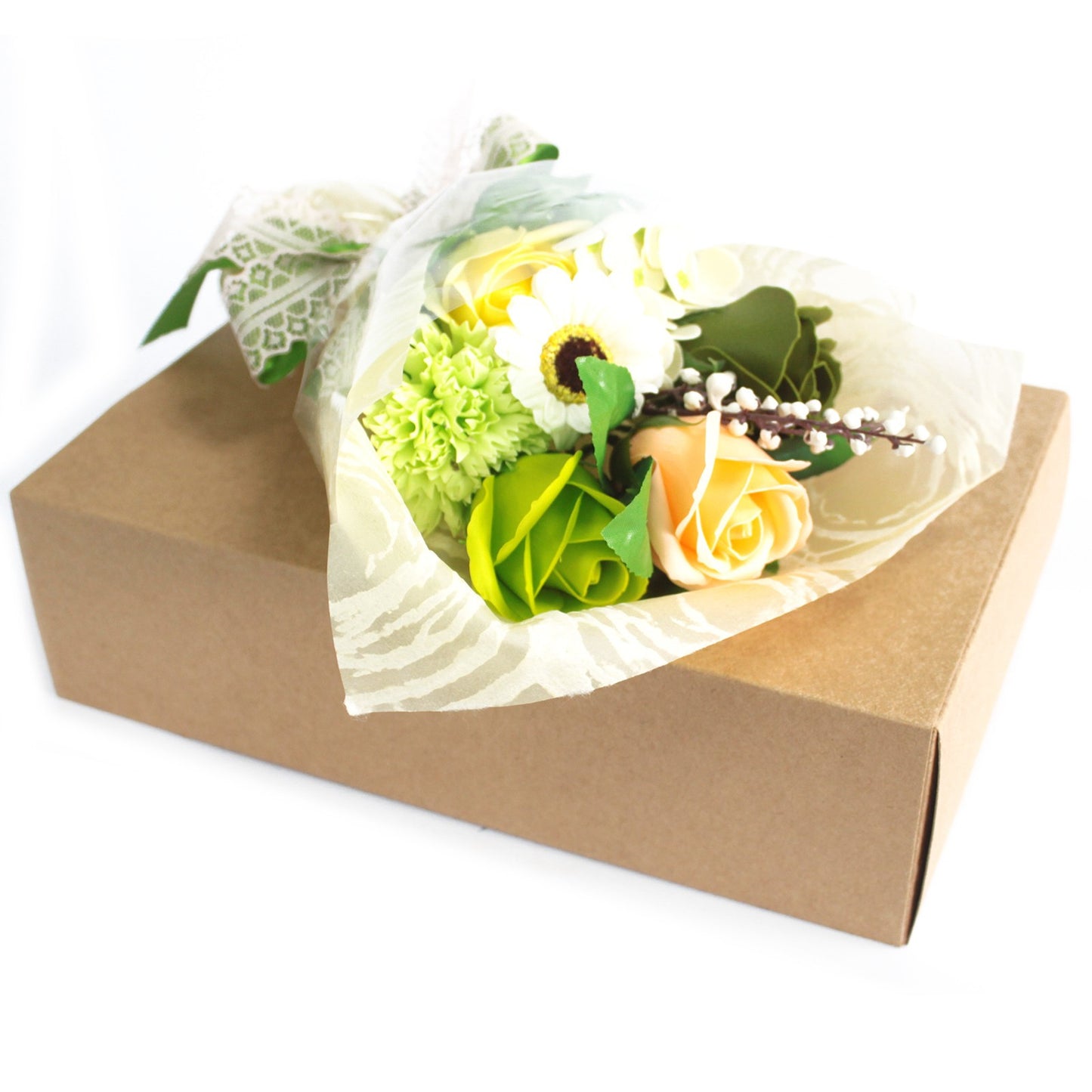 Bouquet de fleurs de savon dans une boîte - vert