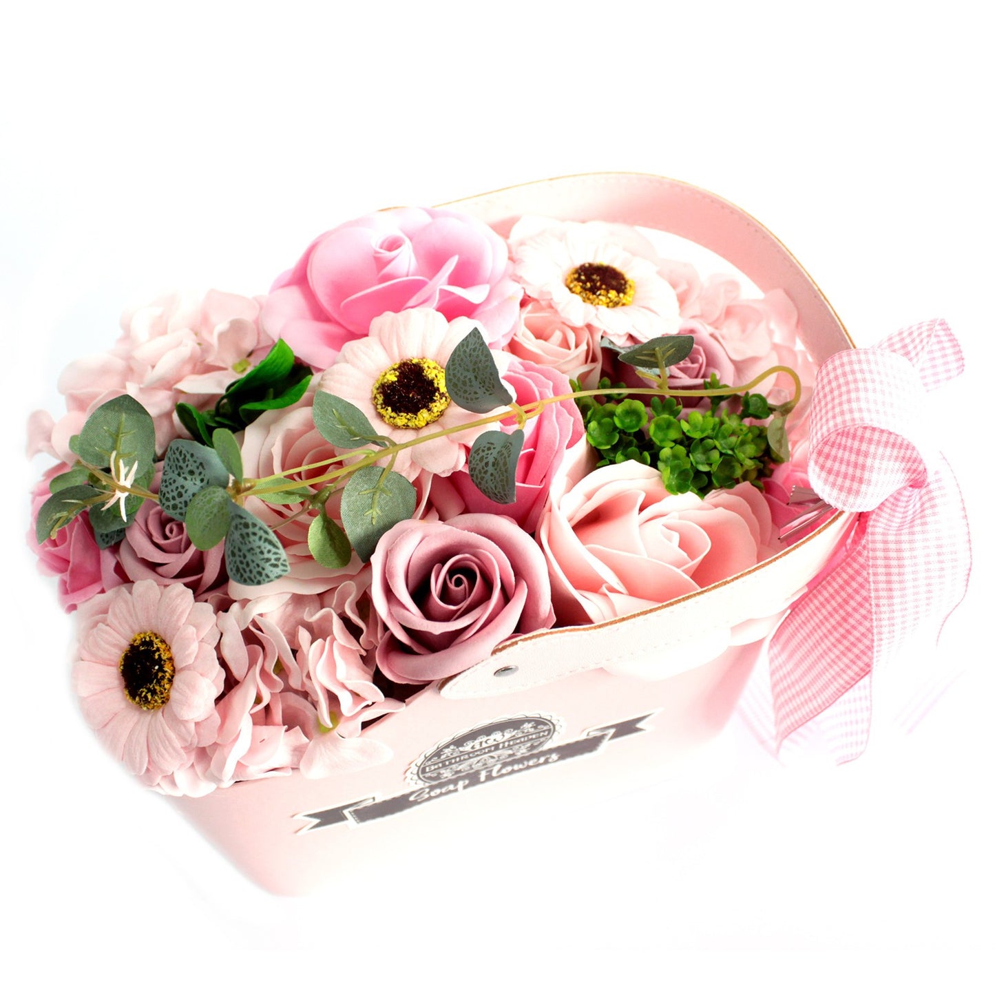 Bouquet de fleurs de savon en panier - rose