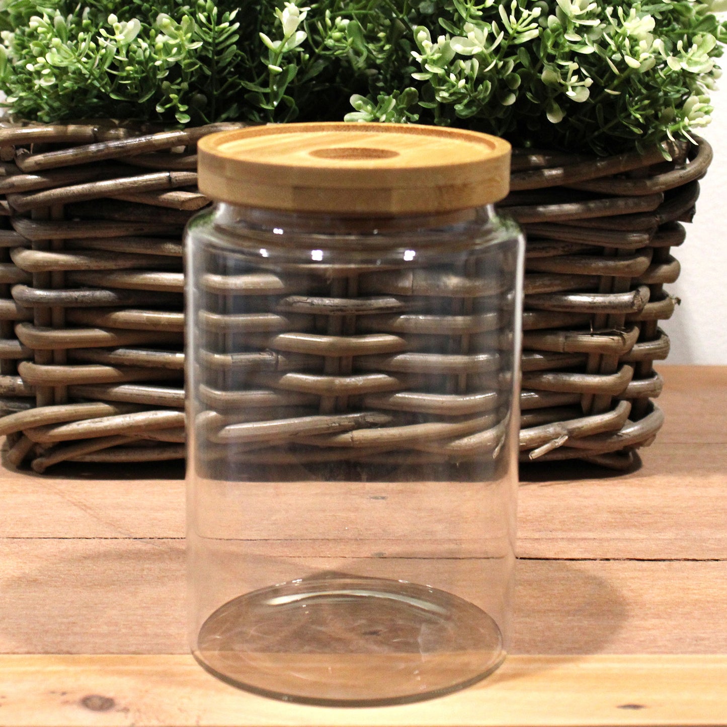 Bocal en verre avec couvercle en bambou - 15 cm