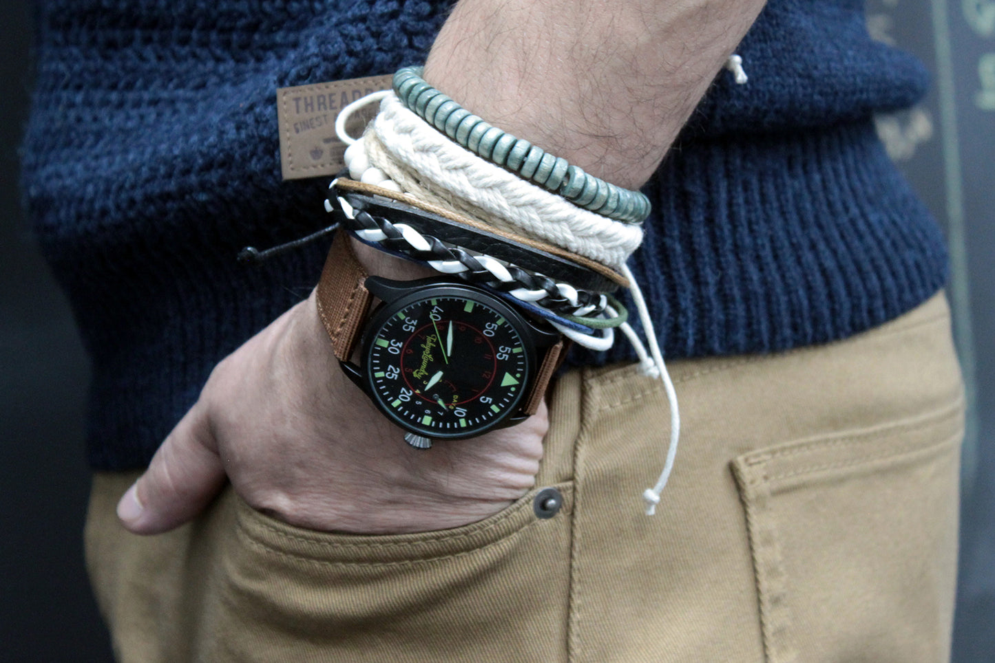 Bracelet homme - Vert et naturel (couleur aléatoire)