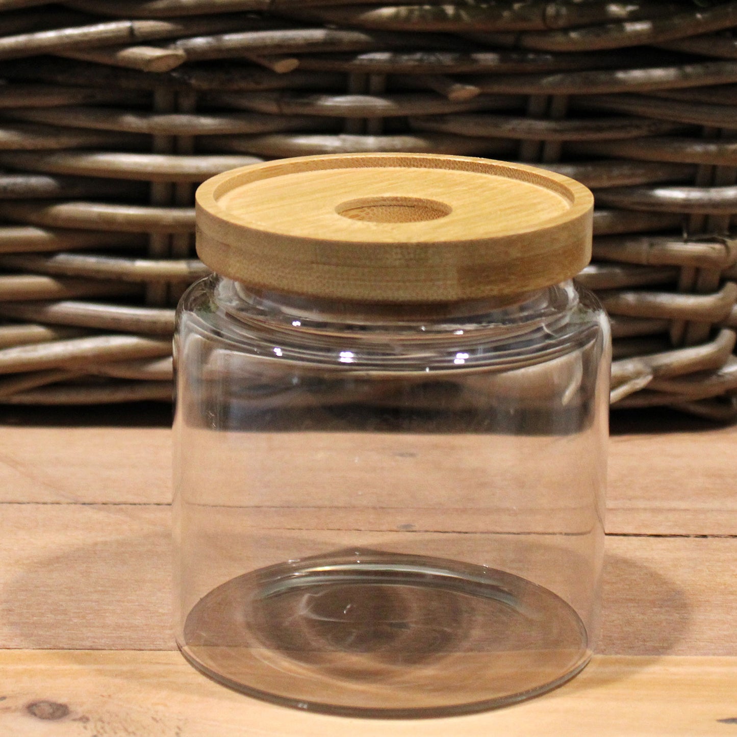 Bocal en verre avec couvercle en bambou - 10 cm