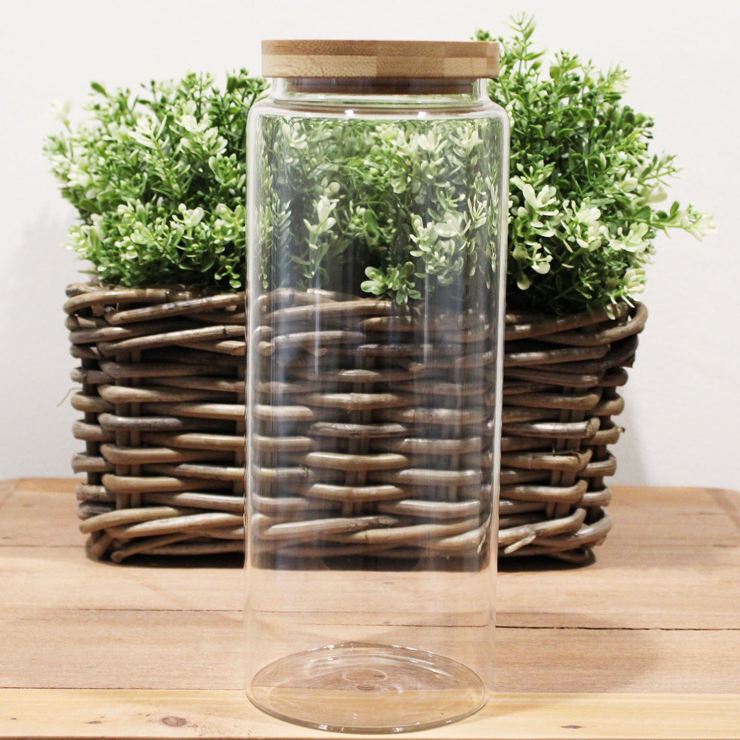 Bocal en verre avec couvercle en bambou - 25 cm