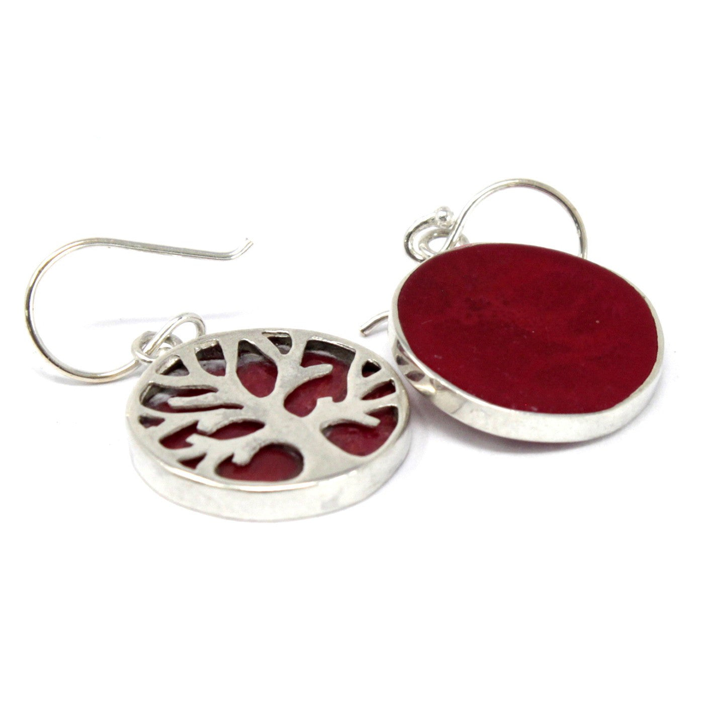 Boucles d'oreilles Arbre de Vie en Argent 15 mm - Effet Corail