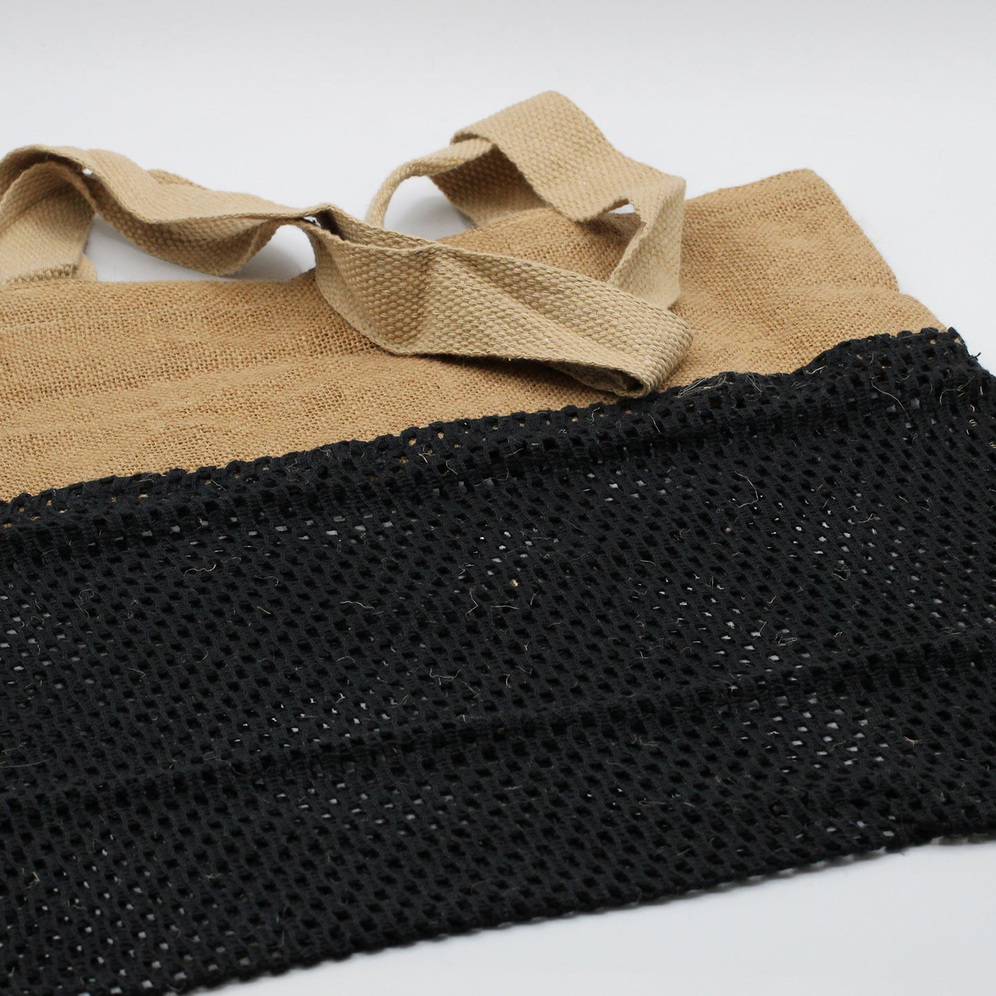 Sac en pur jute doux et filet de coton - Noir