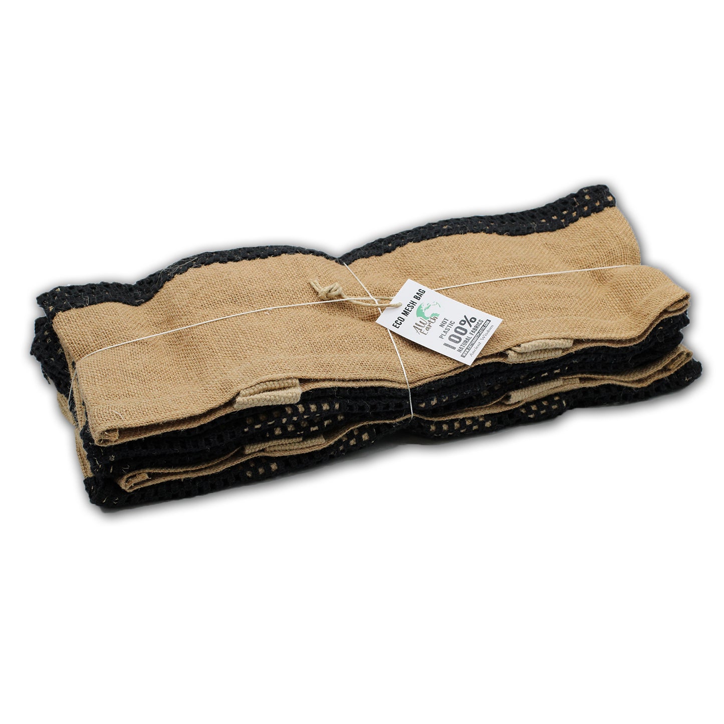 Sac en pur jute doux et filet de coton - Noir