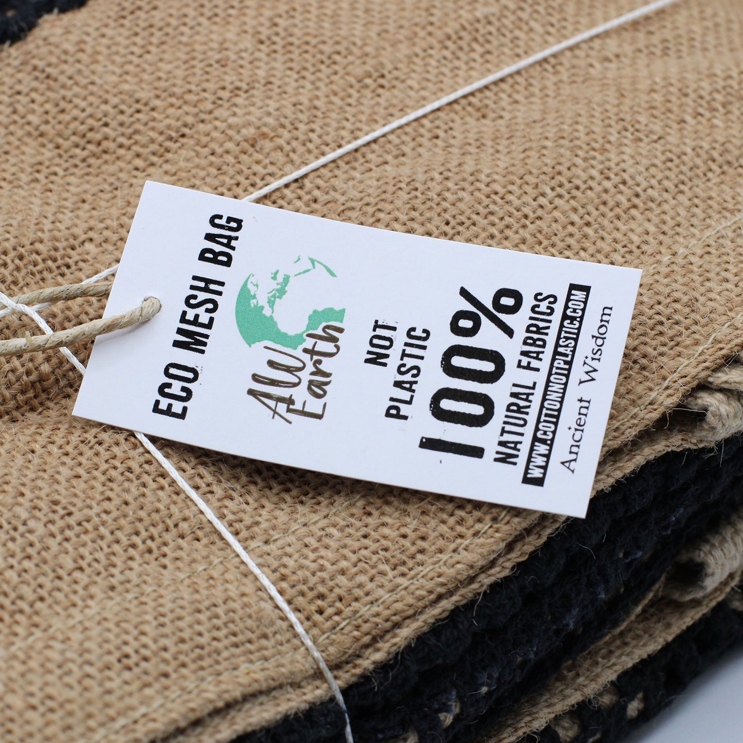 Sac en pur jute doux et filet de coton - Noir