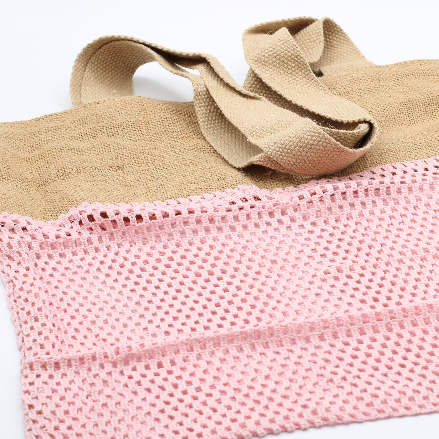 Sac en pur jute doux et filet de coton - Rose