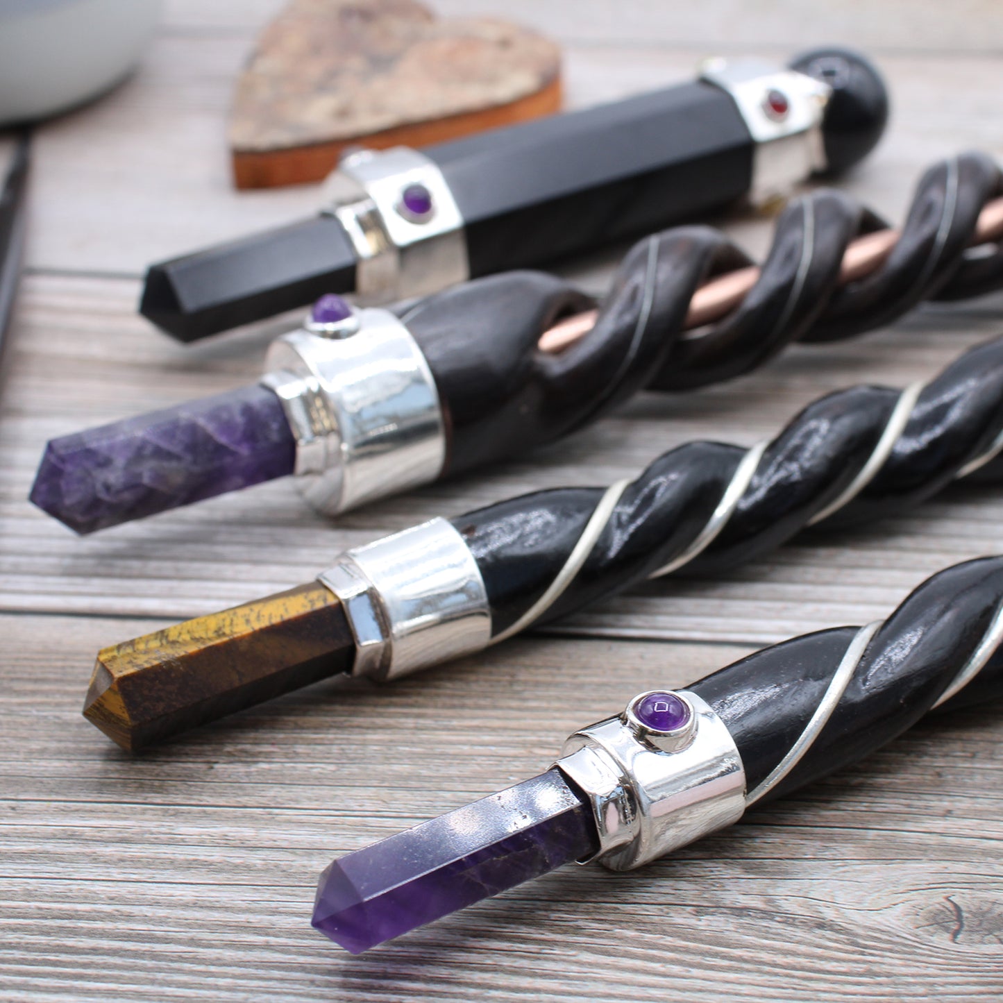 Baguette de guérison hexagonale en cristal - 12 cm - Agate noire