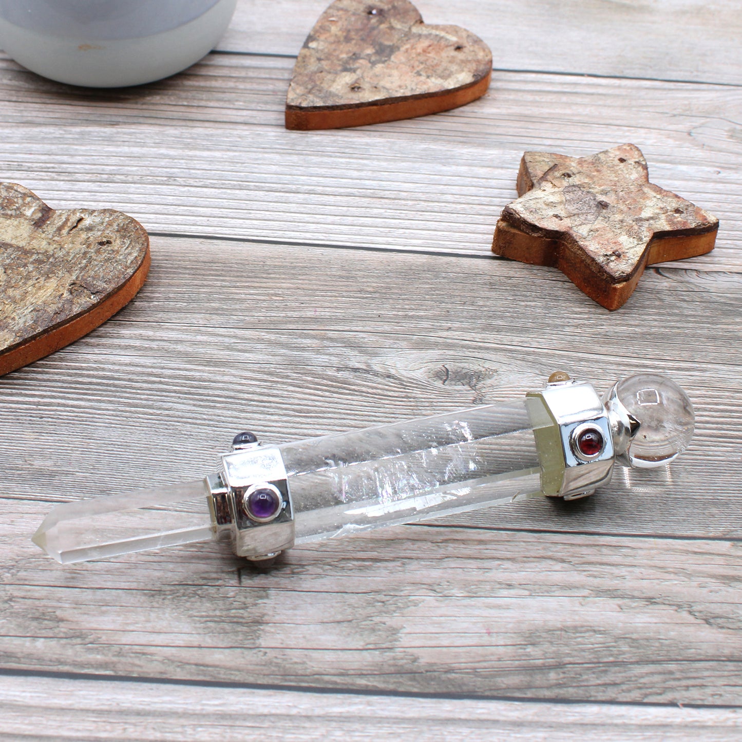 Baguette de guérison hexagonale en cristal - 12 cm - Quartz de roche