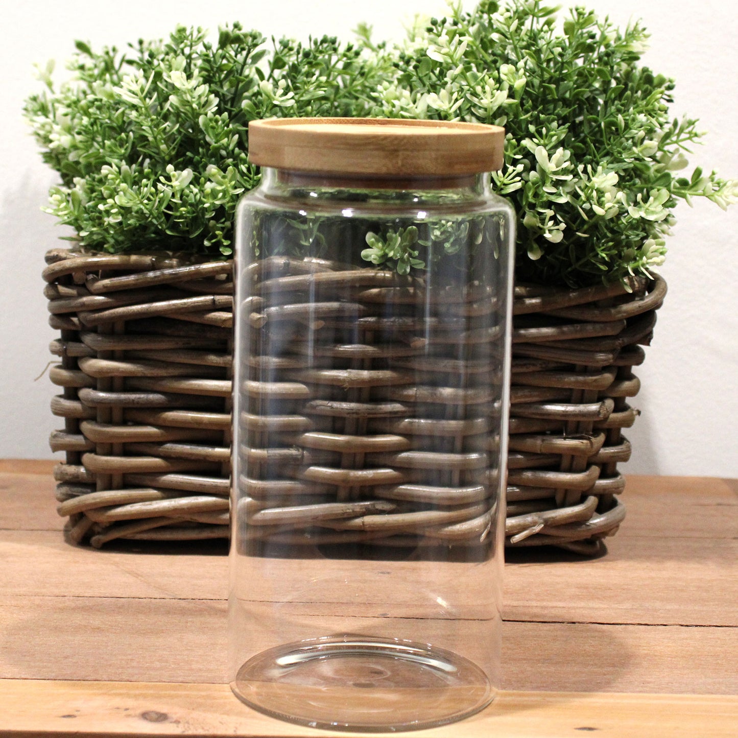 Bocal en verre avec couvercle en bambou - 20 cm