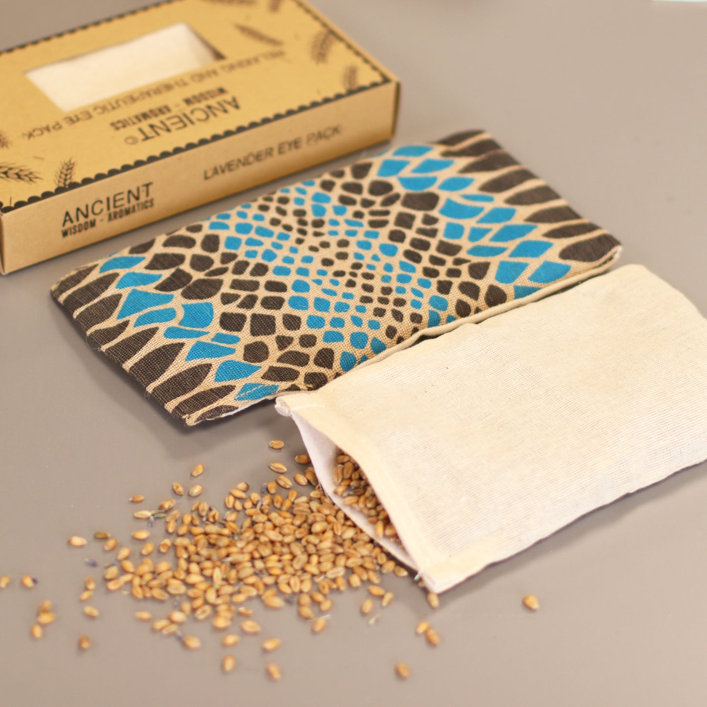 Almohada para los ojos de algodón natural lavanda y juco en caja de regalo - Víbora azul