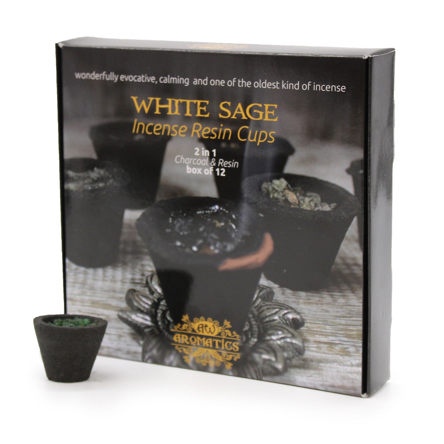 Coffret de 12 coupelles en résine - sauge blanche