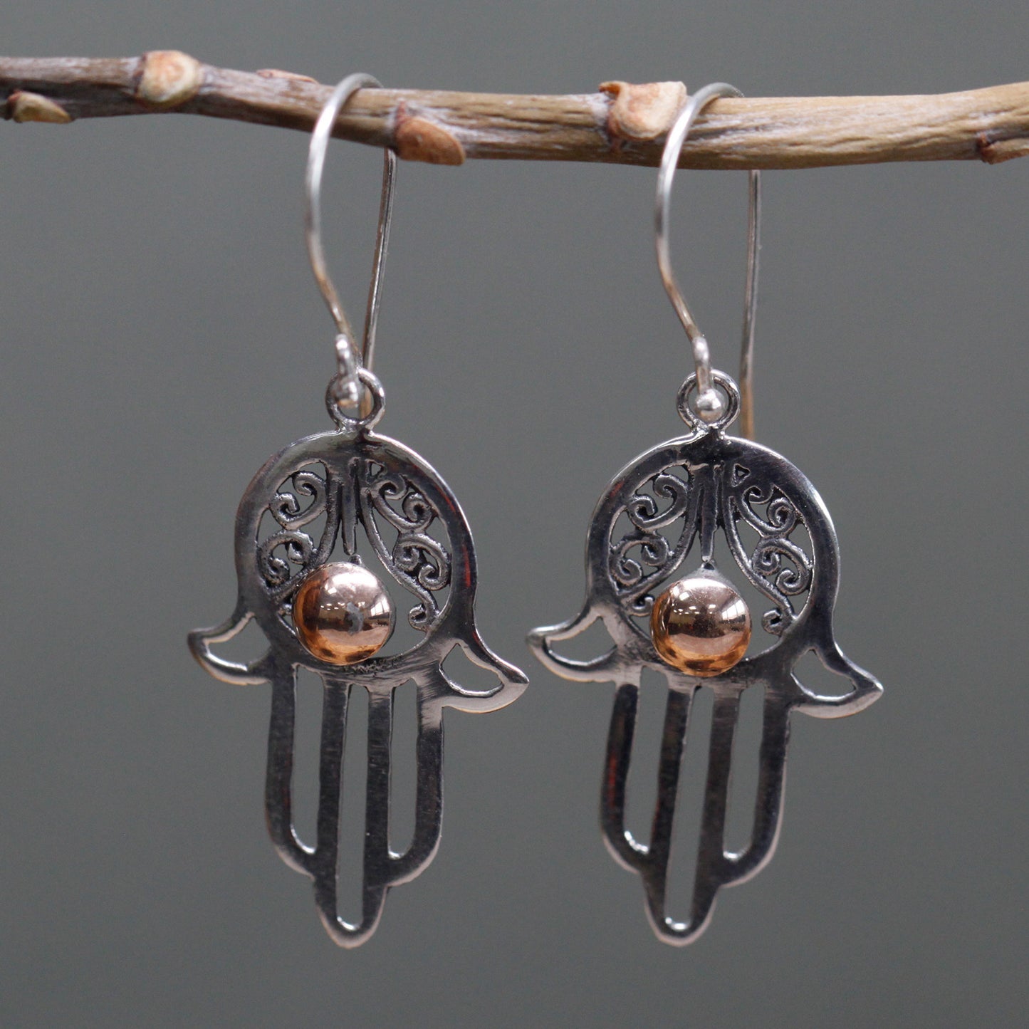 Boucle d'oreille en argent et or - Hamsa