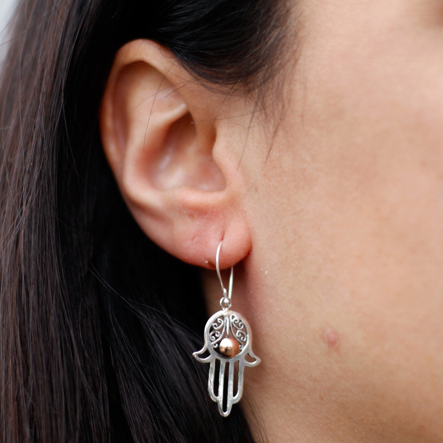 Boucle d'oreille en argent et or - Hamsa