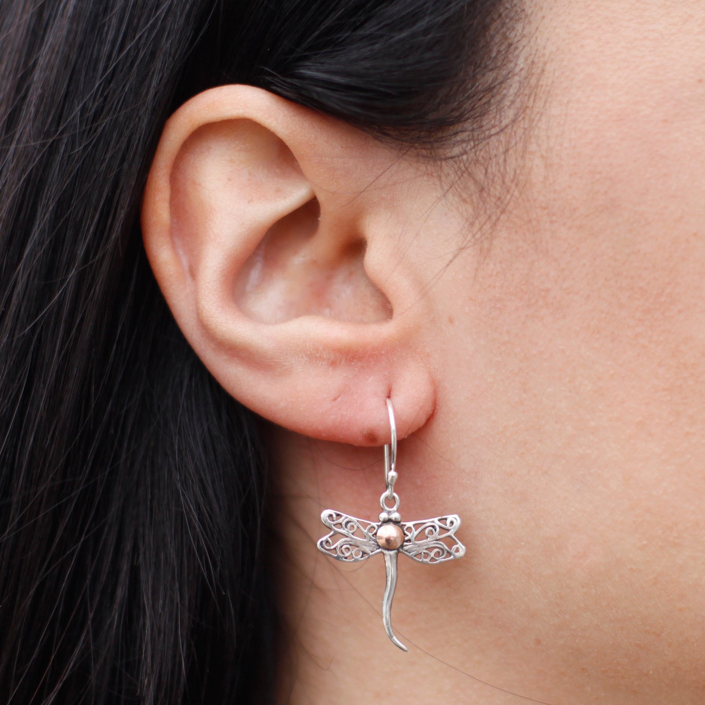 Boucles d'oreilles en argent et or - Libellules