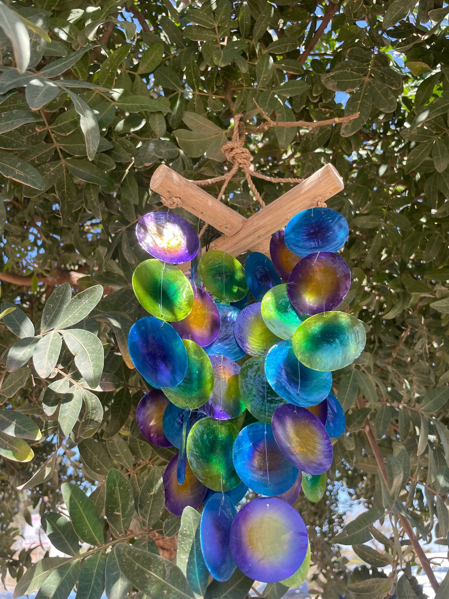 Carillon en bois - Croix - Vert et violet