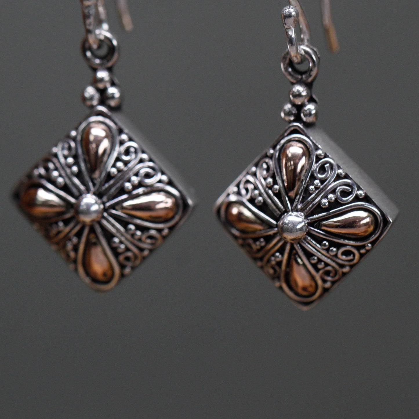 Boucles d'oreilles en argent et or - Goutte carrée