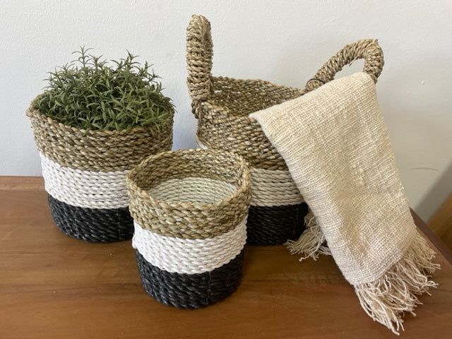 Ensemble de paniers en jonc de mer - Gris foncé / Blanc / Naturel