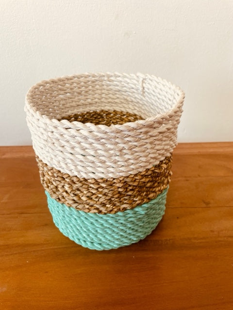 Ensemble de paniers en jonc de mer - Vert/Naturel/Blanc