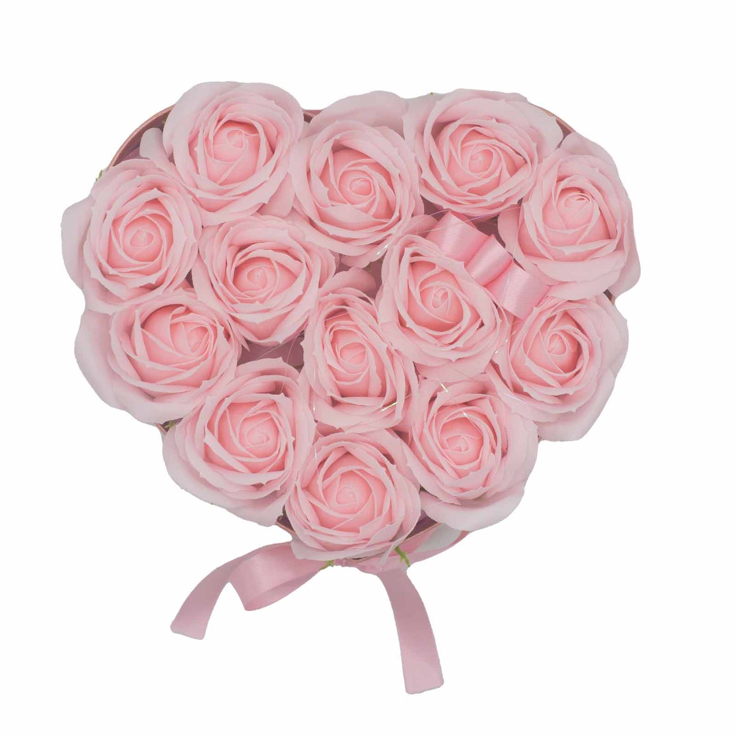 Coffret cadeau - Fleur de savon 13 roses roses - Cœur