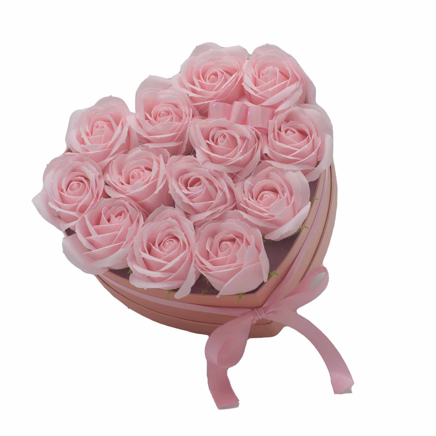 Coffret cadeau - Fleur de savon 13 roses roses - Cœur