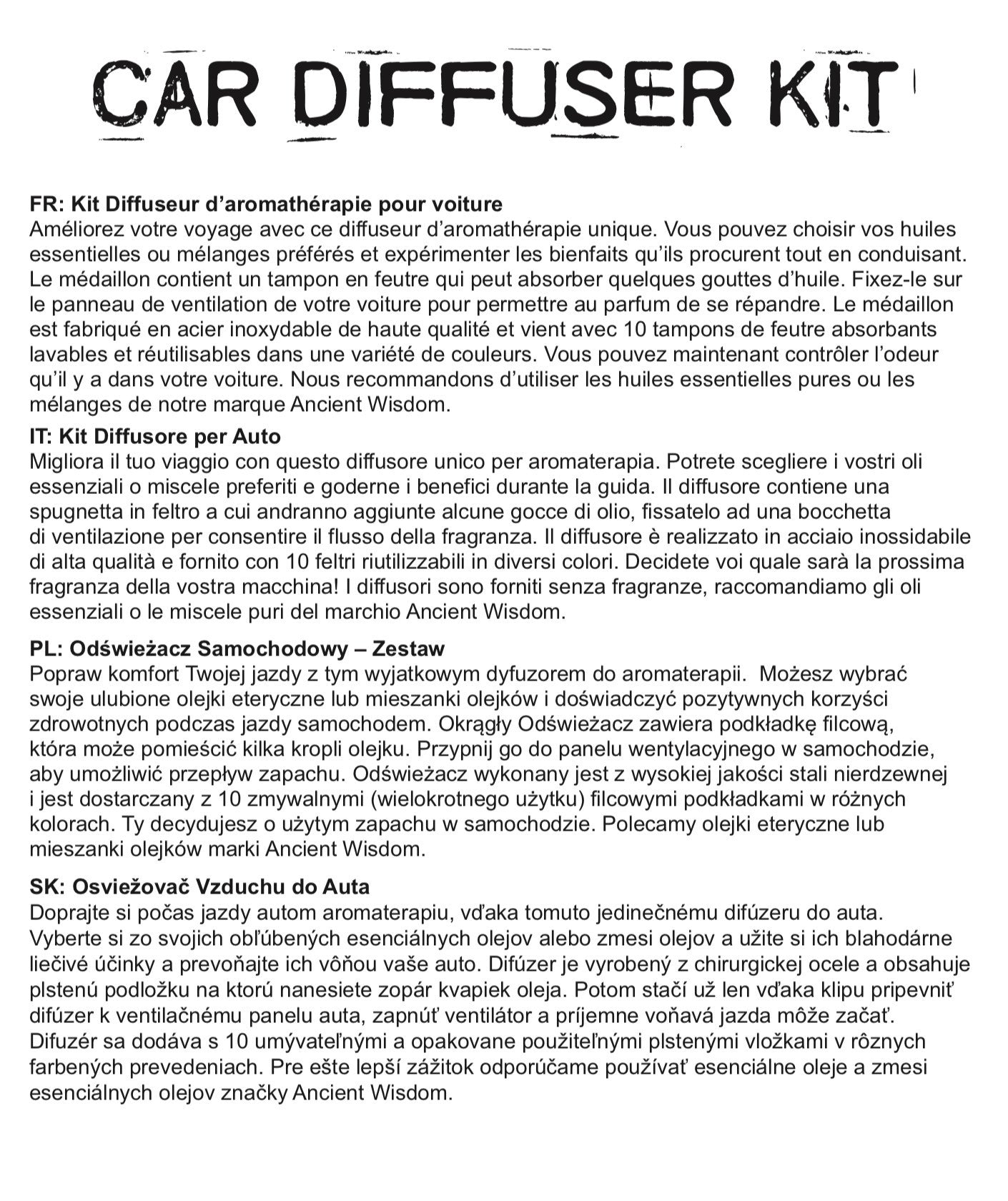 Kit difusor para coche - Estaño yoga chakra - 30mm