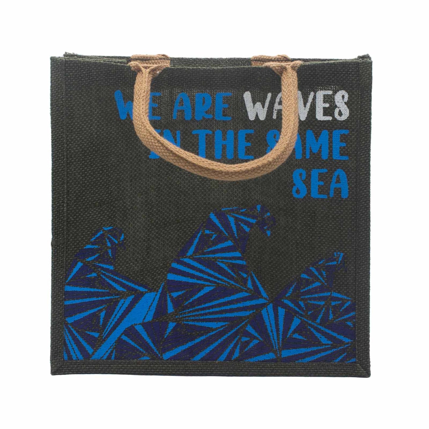 Sac en jute imprimé - We are waves - Gris, Bleu et Naturel
