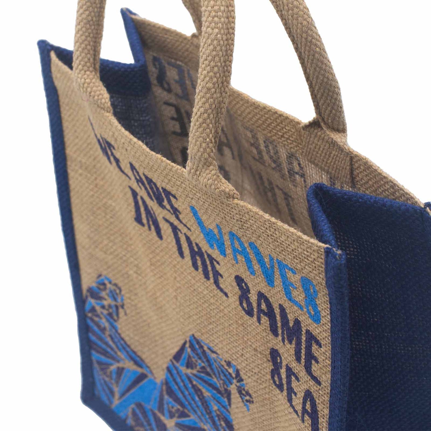 Sac en jute imprimé - We are waves - Gris, Bleu et Naturel