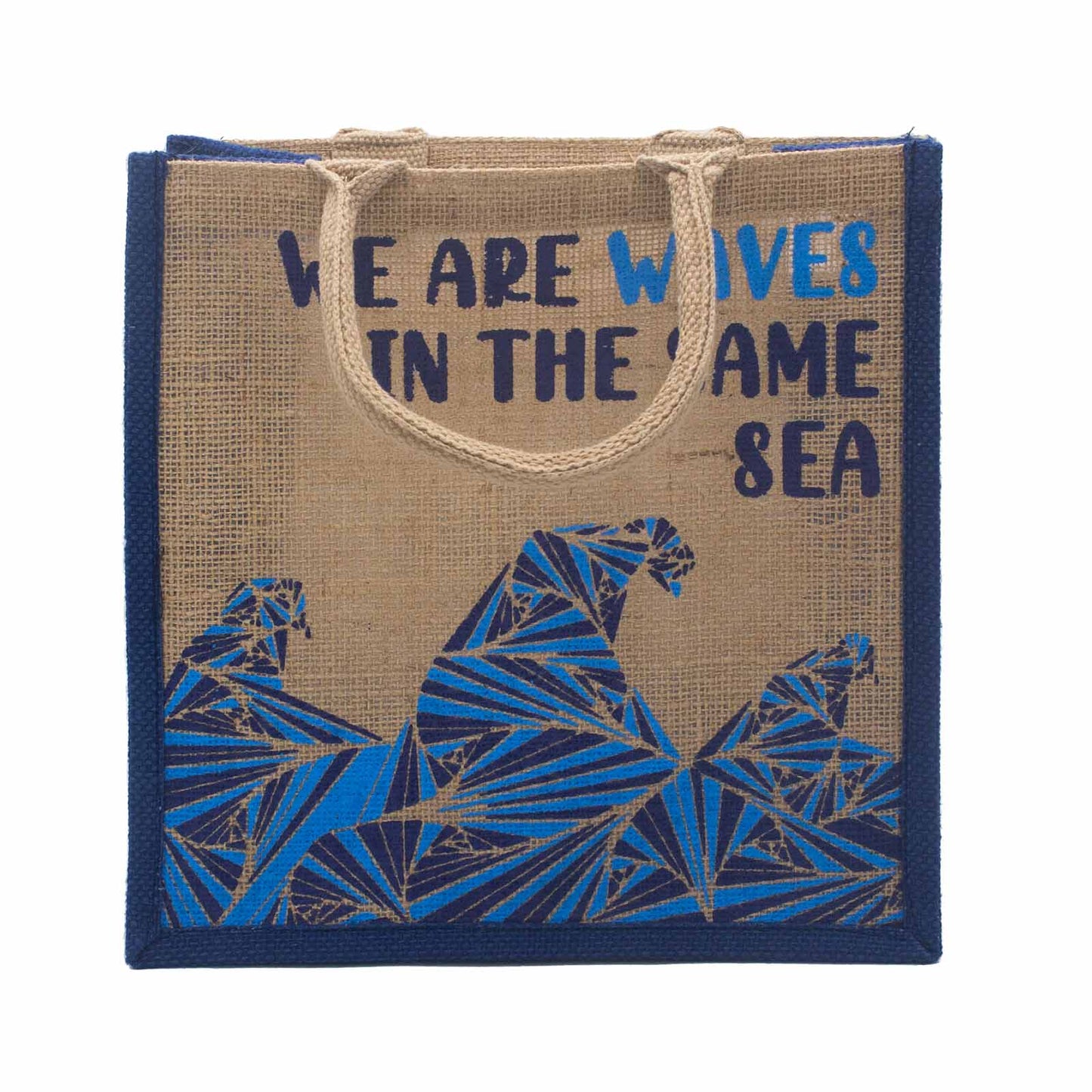 Sac en jute imprimé - We are waves - Gris, Bleu et Naturel
