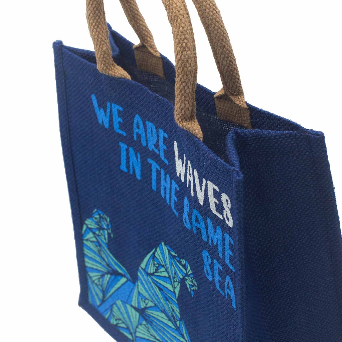 Sac en jute imprimé - We are waves - Gris, Bleu et Naturel