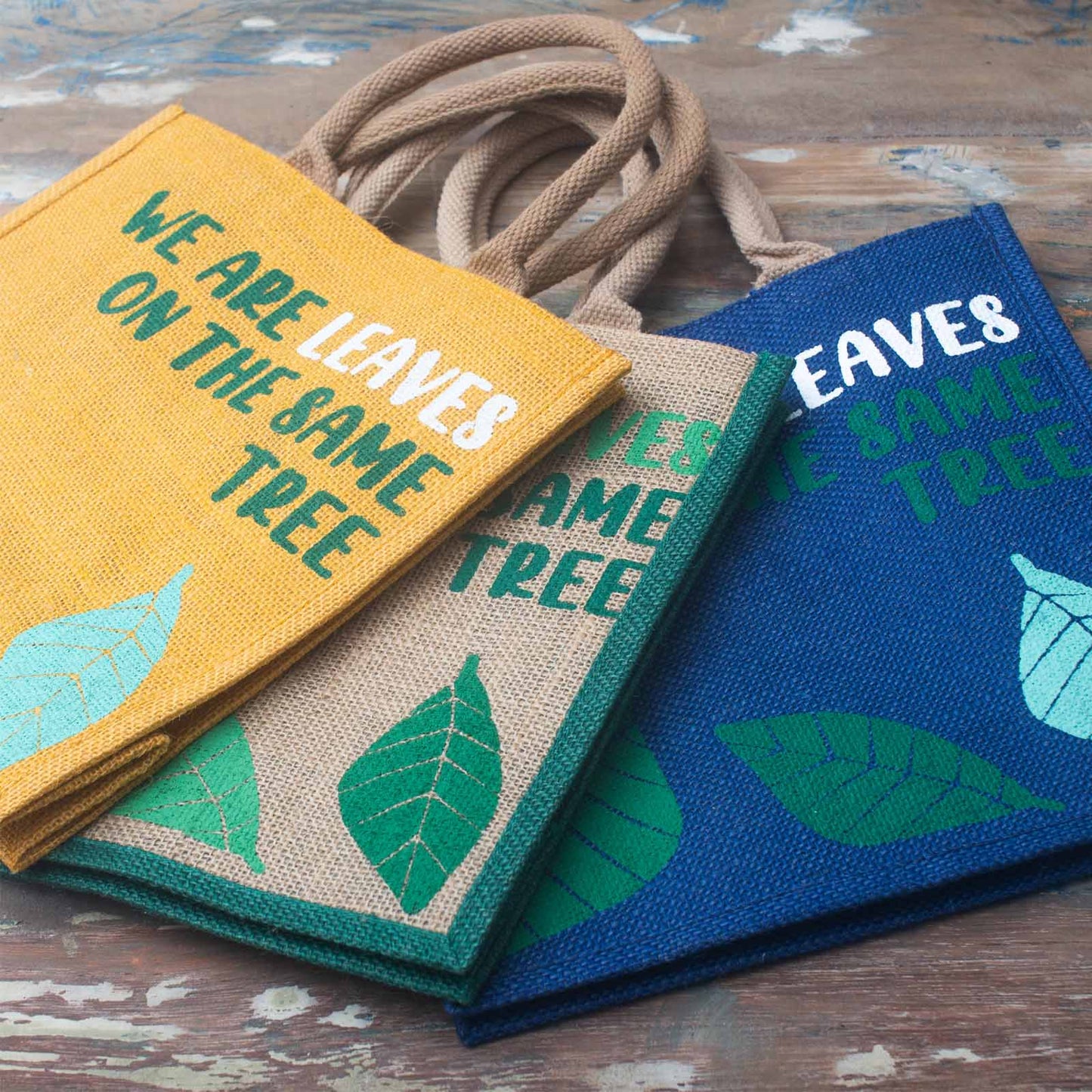 Sac en jute imprimé - We are waves - Gris, Bleu et Naturel
