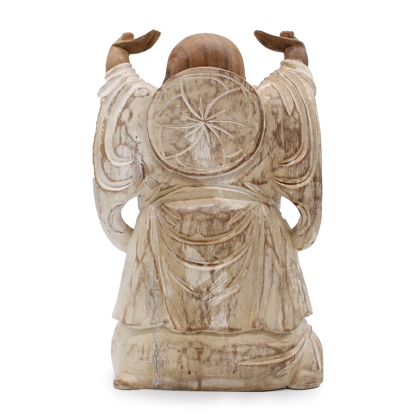 Bouddha heureux, mains levées - Blanchi à la chaux 40 cm
