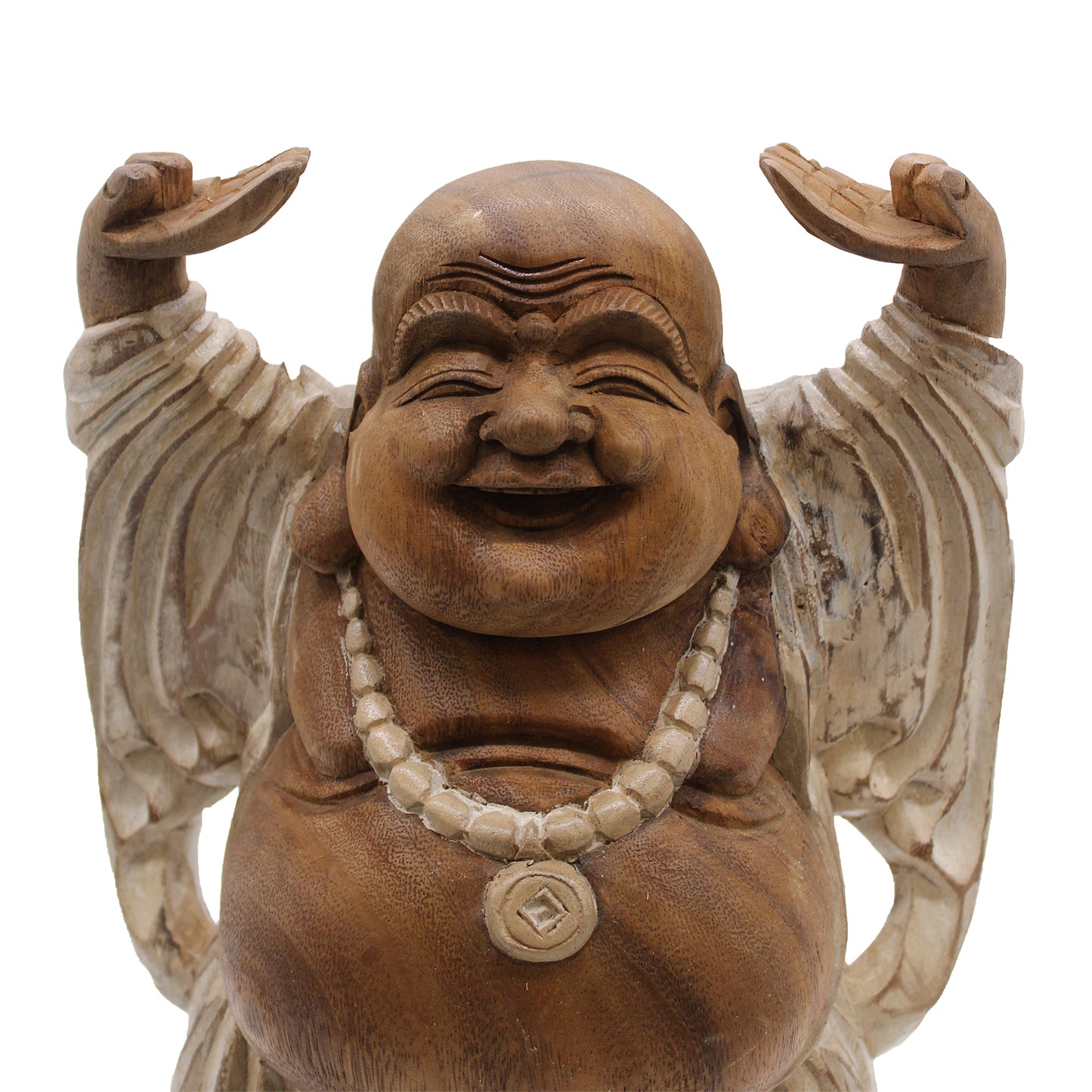 Bouddha heureux, mains levées - Blanchi à la chaux 40 cm