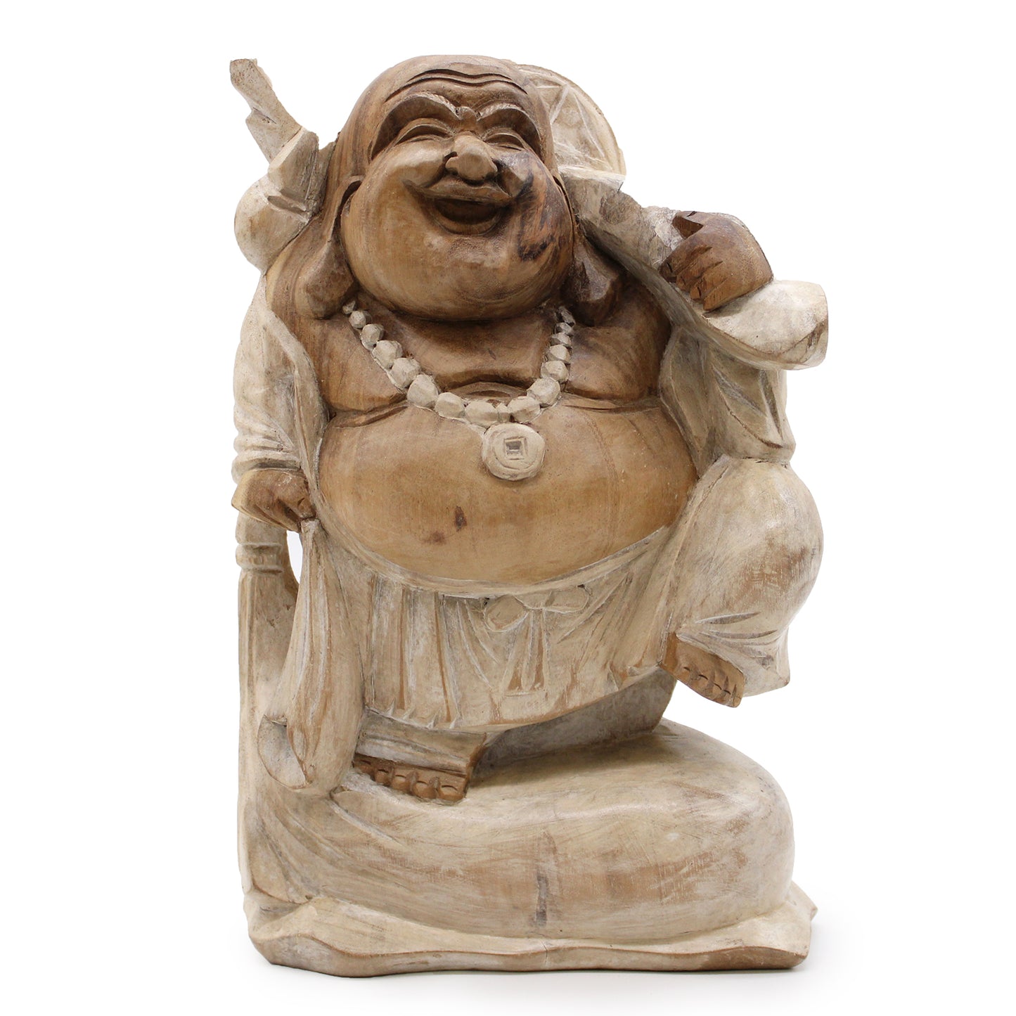Bouddha heureux, mains levées - Blanchi à la chaux 40 cm