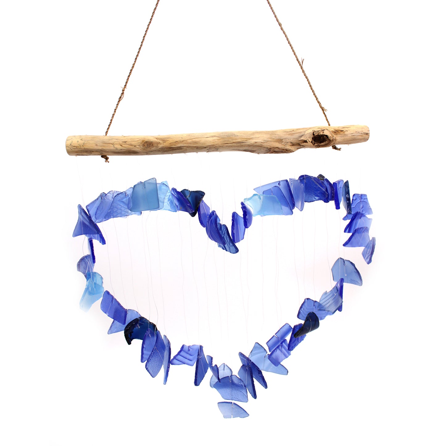 Windspiel aus recyceltem Glas – Blau und Weiß