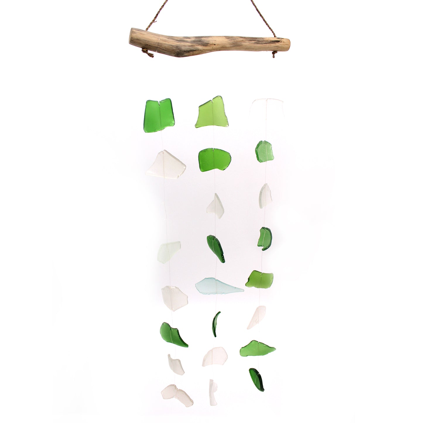 Carillon éolien en verre recyclé - Trois gouttes vertes et blanches