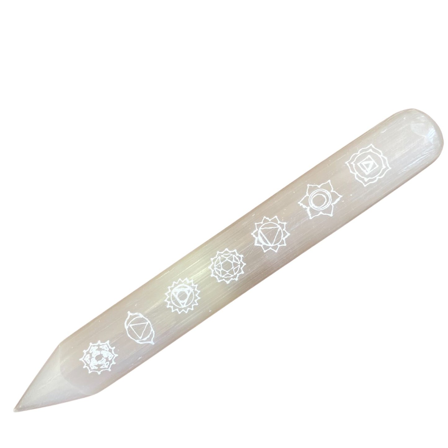 Baguette de sélénite - 16 cm (une extrémité) 7 Chakra