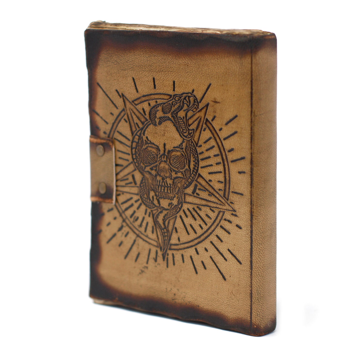 Carnet de notes en cuir Pentagone et crâne Feuilles brûlées