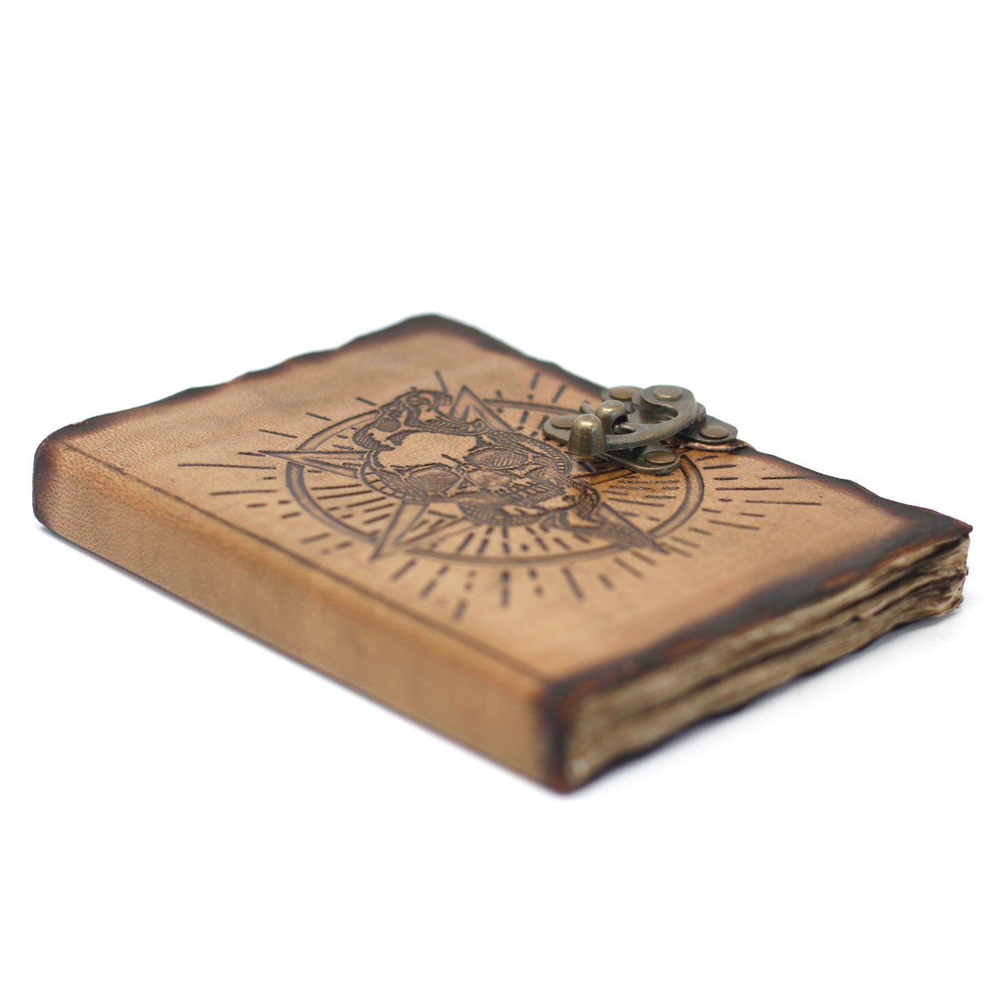 Carnet de notes en cuir Pentagone et crâne Feuilles brûlées