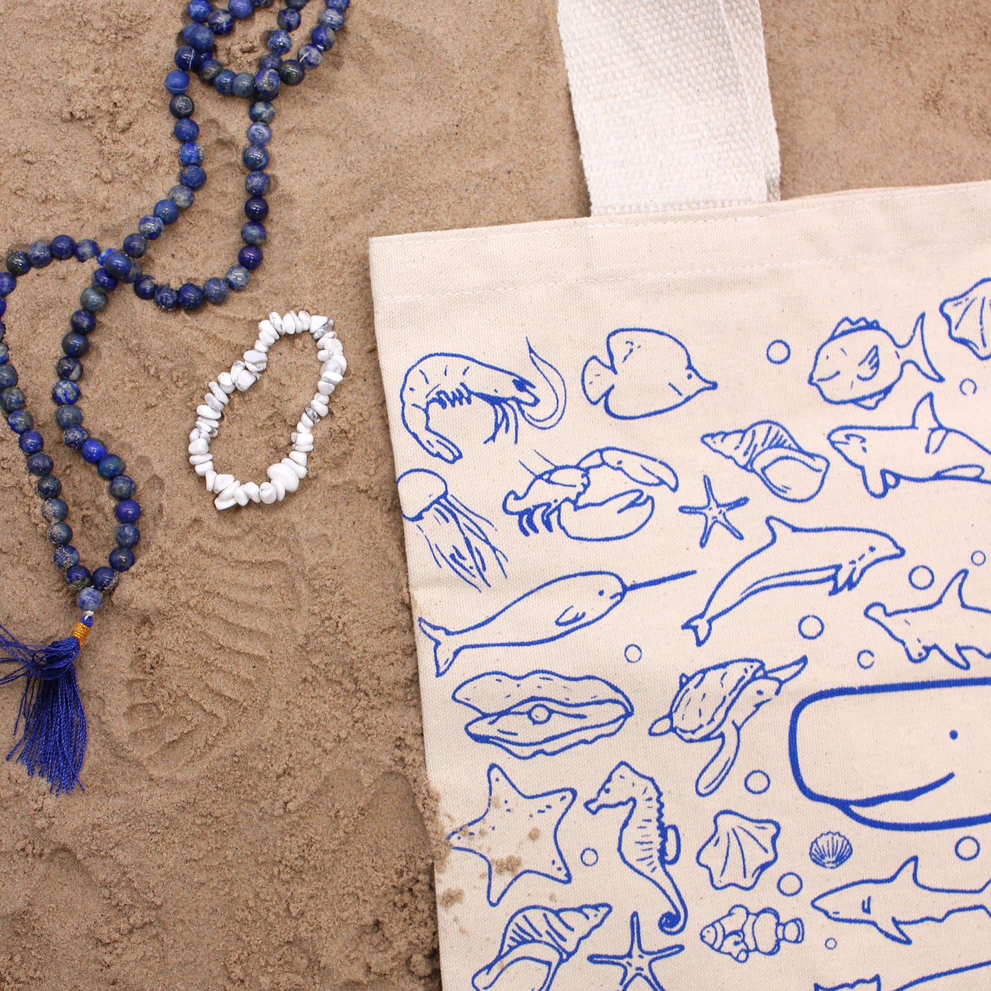 Grands sacs en coton - 38x42cm - Vie marine - 280g